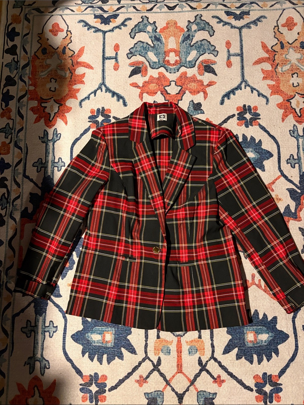 Anne Klein Red & Black Plaid Single-Button Blazer